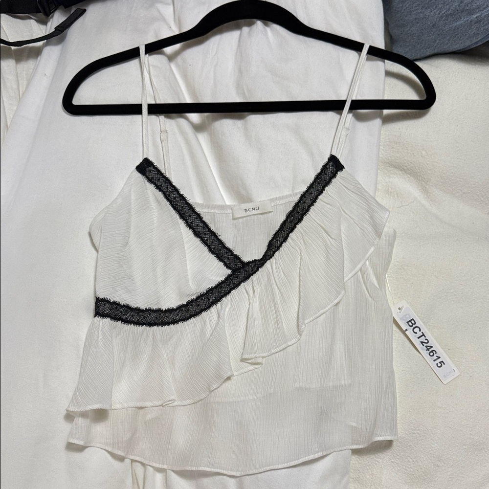 BCNU White Camisole with Black Trim